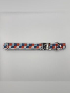 Handmade Checkerboard Pet Collar in Red, Blue, Light Blue